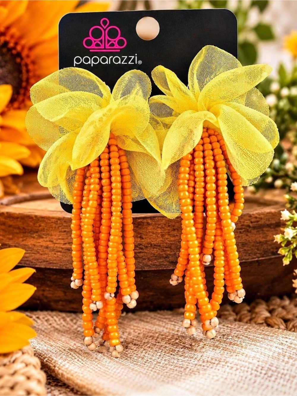 Paparazzi Floral Beaded Dangle Earrings in Orange & Yellow